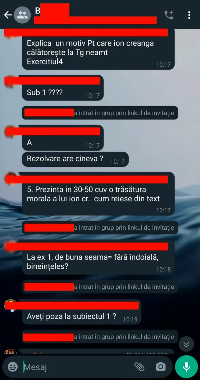 Rezolvarea subiectelor la Limba română de la BAC 2023, primită de elevi în timp real pe un grup de WhatsApp / Sursa foto: Antena 3