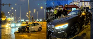 Accident spectaculos în Băneasa, București. Șoferul fără centură al unui BMW a confundat CULOAREA SEMAFORULUI. El a fost singura victimă