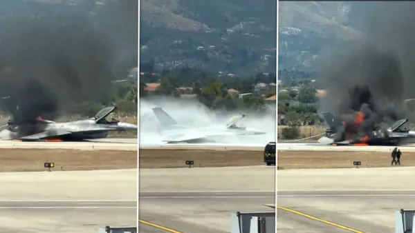 Un avion de vânătoare F-16 a luat foc pe aeroportul din Zakynthos, Grecia