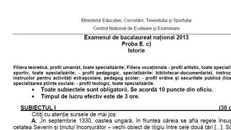 BACALAUREAT 2013. EDU.RO - Subiecte BAC 2013 la proba scrisă de istorie 