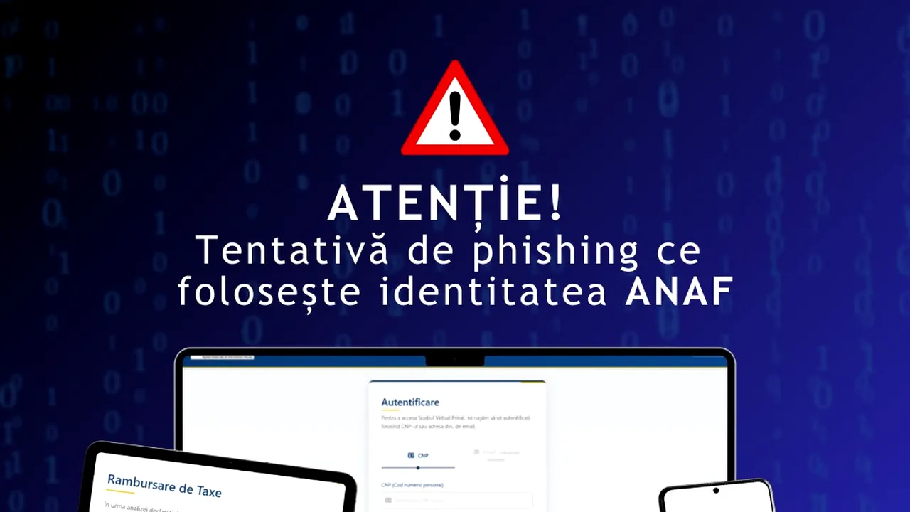 Atenție la e-mailuri false de la adrese suspecte care promit o rambursare de taxe. Link fraudulos ce folosește identitatea ANAF