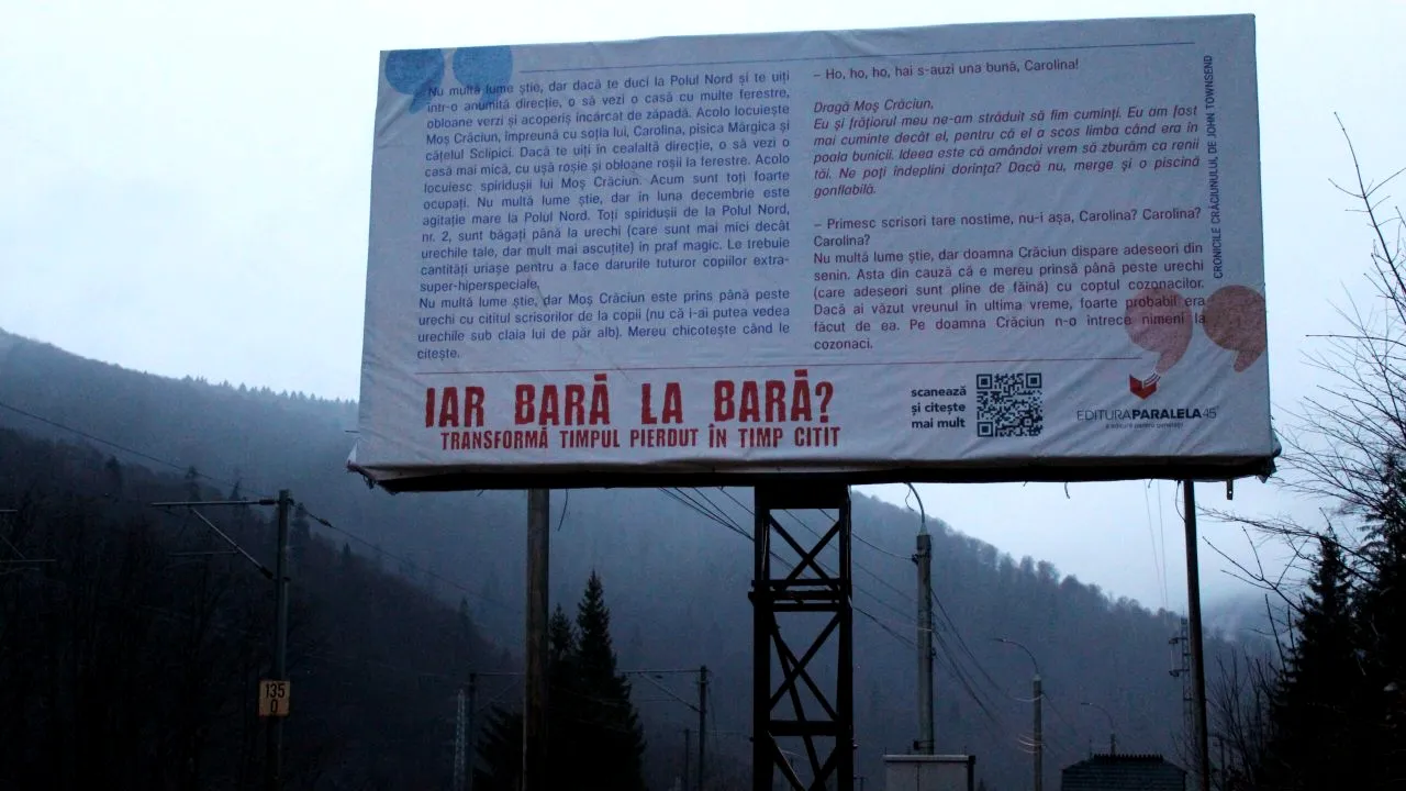 Campanie de promovare a cititului, pe DN 1. Pe Valea Prahovei au apărut panouri publicitare cu pagini din cărți, care pot fi scanate cu telefonul mobil