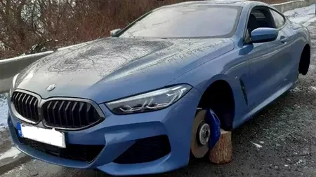Un clujean și-a găsit BMW-ul pe butuci. Ce bilețel a găsit pe parbriz: 
