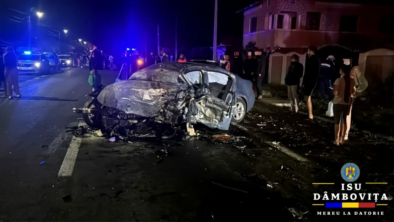 Accident mortal în Dâmbovița. Două victime încarcerate, una a decedat pe loc