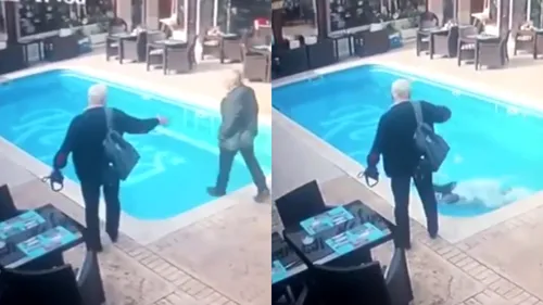 Control cu peripeții. Un inspector ANAF neatent a căzut în piscina unui restaurant din Constanța - VIDEO