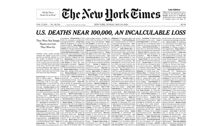 SUA. The New York Times comemorează victimele COVID-19, în contextul în care SUA va înregistra 100.000 de decese