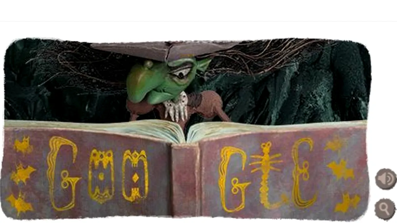 VRĂJITOAREA DE HALLOWEEN 2013. Doodle pentru HALLOWEEN cu vrăjitoare, monștri și fantome