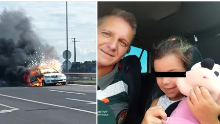 VIDEO: Mașina unei familii de români, în care se aflau și doi copii, a luat foc pe o autostradă din Ungaria / Cine i-a salvat
