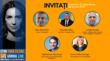 Sebastian Burduja, secretar de stat în cadrul Ministerului Finanțelor Publice, printre invitații Emmei Zeicescu la ediția Gândul LIVE de miercuri, 21 octombrie, de la 11.30