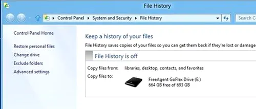 File History, protecția superioară a datelor din Windows 8