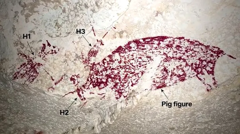 A fost descoperită CEA MAI VECHE pictură rupestră din lume. Înfăţişează oameni şi porci / Are cel puțin 51.200 de ani: „Ceva se întâmplă”
