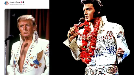 Donald Trump a folosit AI pentru a se costuma în Elvis Presley în pragul comemorării a 49 de ani de la moartea regelui rock'n'roll