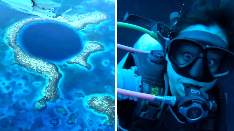 Descoperire IREALĂ la 120 de metri adâncime. Ce a găsit o scafandră în „Marea Gaură Albastră” din Belize