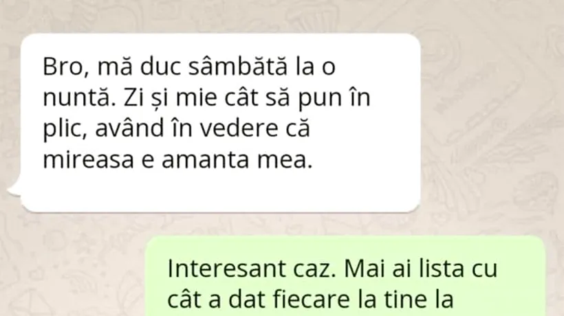 Bancul de joi | Mă duc sâmbătă la nuntă. Cât să pun în plic, având în vedere că mireasa e amanta mea?