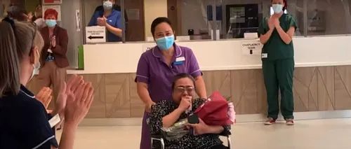 Imagini emoționante după lupta cu noul COVID-19: O asistentă medicală a fost externată în aplauzele colegilor după ce fusese în comă 40 de zile - VIDEO