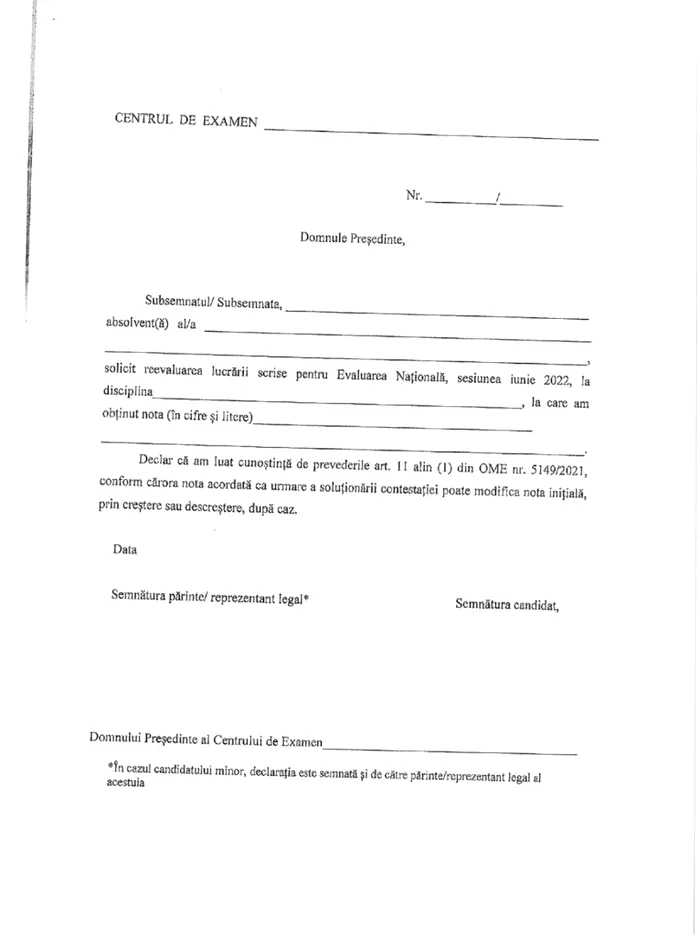 Model contestație Evaluarea Națională