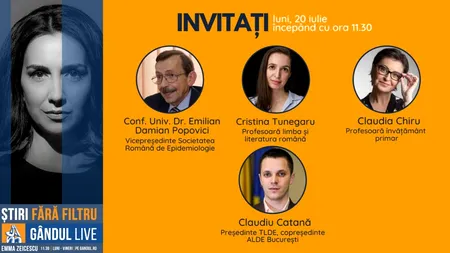 Conf. Univ. Dr. Emilian Damian Popovici, vicepreședinte al Societății Române de Epidemiologie, printre invitații Emmei Zeicescu la Gândul LIVE, pe 20 iulie, de la ora 11.30