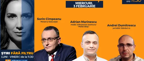 GÂNDUL LIVE. Ministrul Educației și Cercetării, Sorin Cîmpeanu, se află printre invitații Emmei Zeicescu la ediția de miercuri, 3 februarie 2021, de la ora 11.30