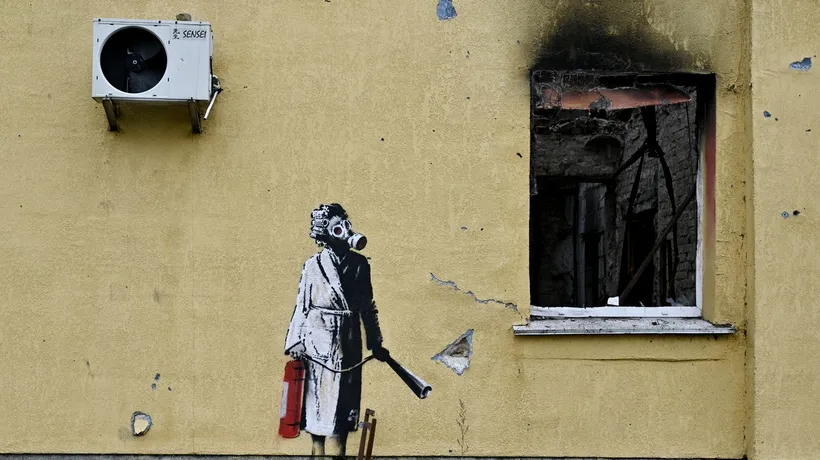 Banksy a confirmat că a realizat șapte noi opere în Ucraina, la trei zile după ce o frescă cu o gimnastă a apărut pe un zid al unei clădiri în ruine din oraşul Borodianka