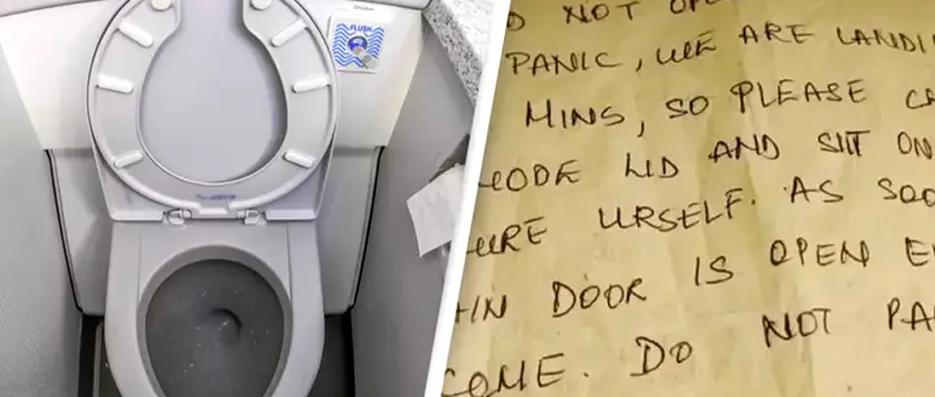 Ce BILET a primit de la stewardesă un pasager care a rămas blocat tot zborul în toaleta unui avion