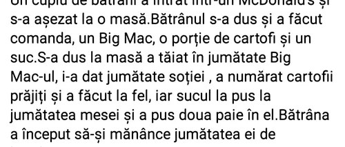 BANCUL de joi | Un cuplu de pensionari intră într-un McDonald's