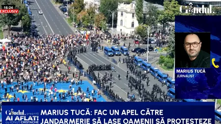 Marius Tucă: Fac un apel la jandarmerie să nu mai atace protestatarii/Zeci de dube de jandarmi apără o clădire goală