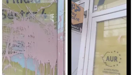 Al doilea sediu AUR vandalizat în mai puțin de o lună. S-a aruncat cu o găleată de vopsea pe pereți și pe geamuri