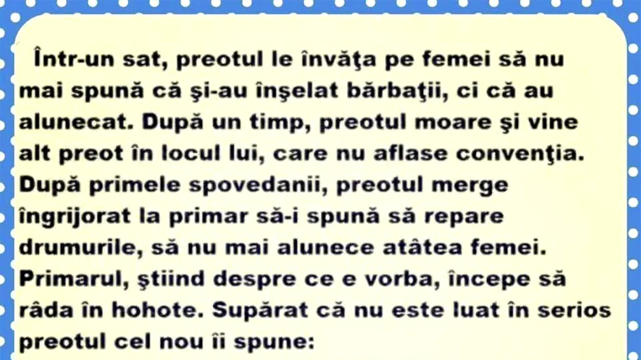 BANCUL ZILEI | Preotul și nevestele adulterine