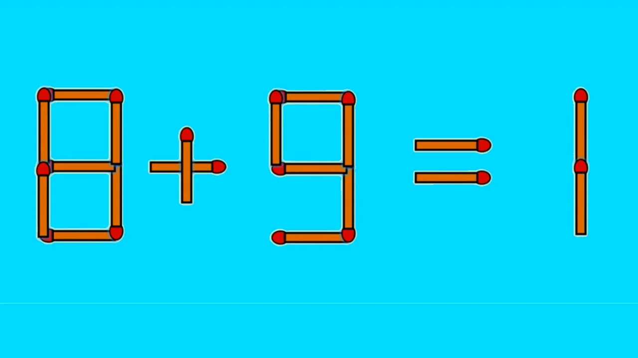 TEST IQ | 8 + 9 = 1 este greșit. Pentru a corecta egalitatea, mutați un singur chibrit