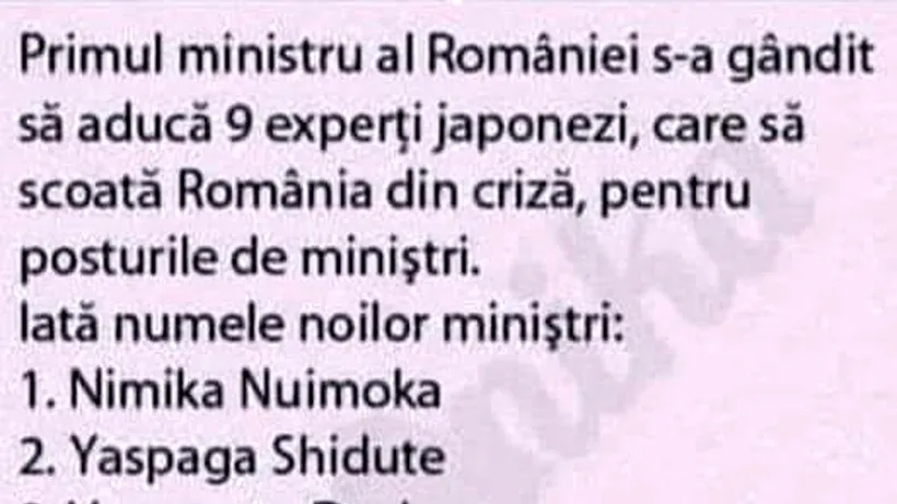 BANC | Primul ministru al României s-a gândit să aducă 9 experți japonezi, care să scoată România din criză