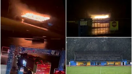 Stadionul celor de la Unirea Slobozia, lovit de fulger! Tribuna oficială, în flăcări! VIDEO