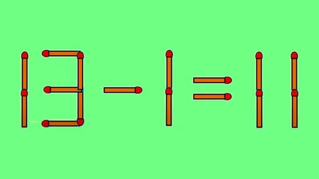 TEST IQ | 13 - 1 = 11 este greșit. Pentru a corecta egalitatea, mutați un singur chibrit