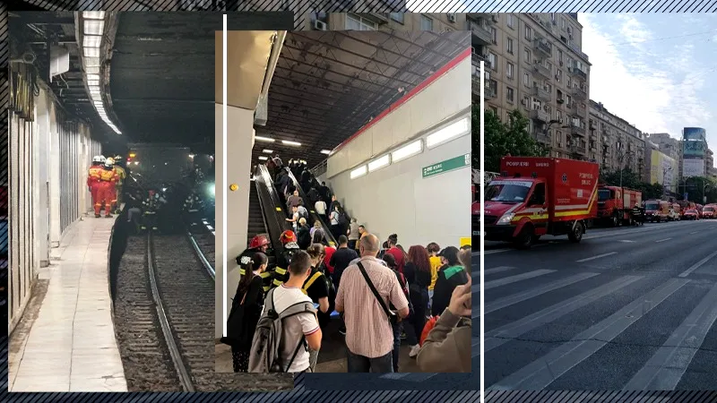 FOTO – VIDEO | Panică la metrou: Degajări mari de fum, din cauza unei defecțiuni tehnice / Doi oameni au ajuns la spital / 172 de călători au fost evacuți / Traficul în zona Piața Romană a fost blocat /ISU a activat planul roșu