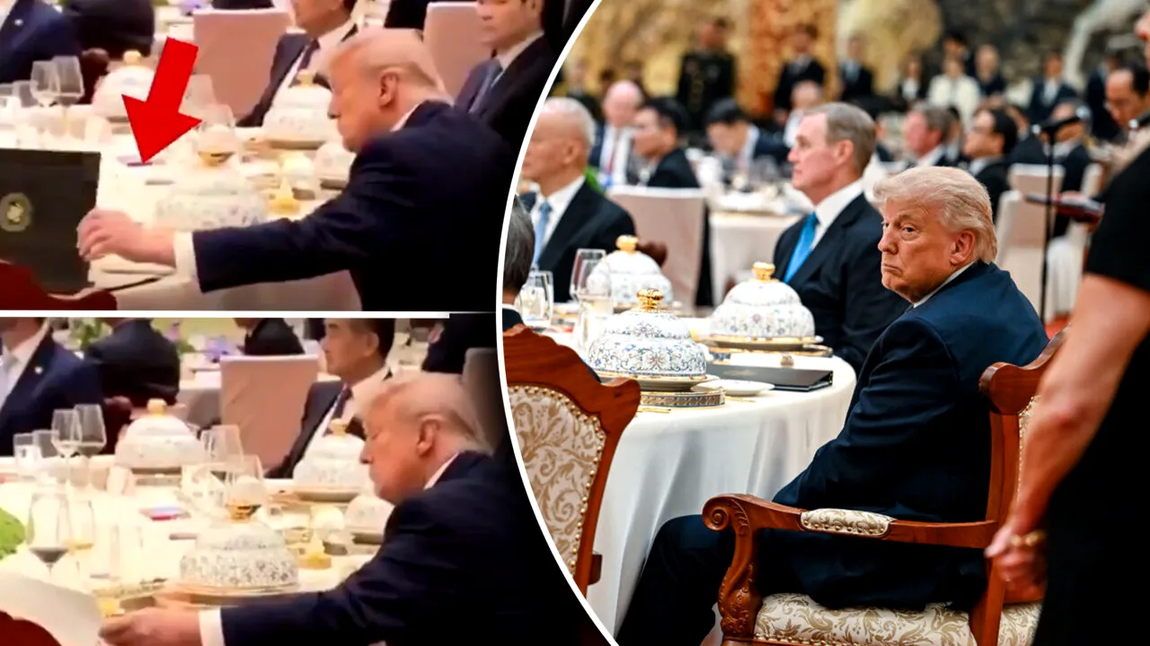 Moment viral la banchetul organizat de Xi Jinping. După ce președintele chinez a plecat de la masă, Trump a tras cu ochiul la o mapă din apropierea sa