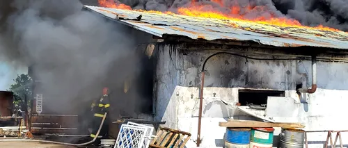 GALERIE FOTO-VIDEO. Incendiu violent la un depozit de plastice din Giurgiu. A fost emis RO-ALERT pentru populație