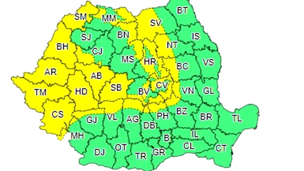 Se strică vremea în următoarele zile. ANM anunță cod galben de frig, ploi și vijelii