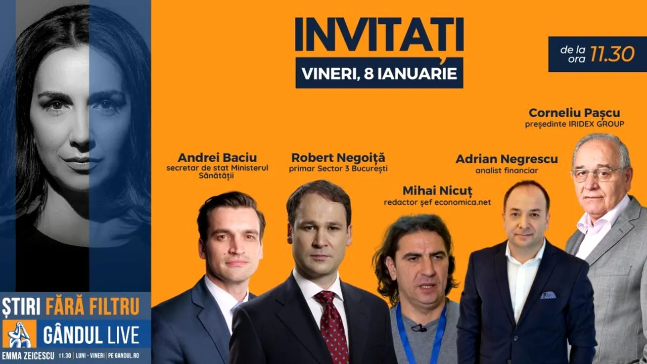 GÂNDUL LIVE. Andrei Baciu, secretar de stat în Ministerul Sănătății, se află printre invitații Emmei Zeicescu la ediția de vineri, 8 ianuarie 2021, de la ora 11.30