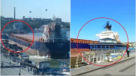 Momentul impactului dintre ambarcațiunea sub pavilion Panama și navele ancorate la pontonul din Tulcea. Oamenii au fost cuprinși de panică