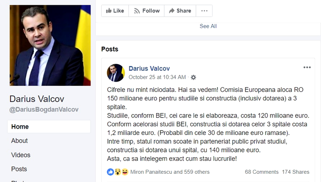 Mesaj Darius Vâlcov pe Facebook