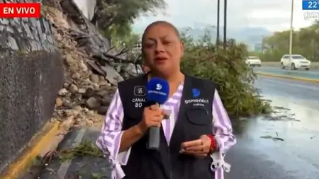 Momentul în care o jurnalistă este lovită de o mașină în timp ce transmitea în direct