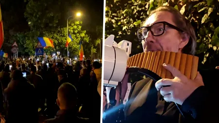 Oamenii strânși la Arestul Central, în sprijinul lui Călin Georgescu, au cântat Imnnul Național în frunte cu naistul Nicolae Voiculeț