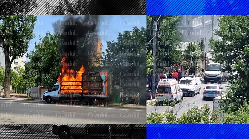 FOTO | Alertă în Capitală! O dubă arde în Piața Bobocica
