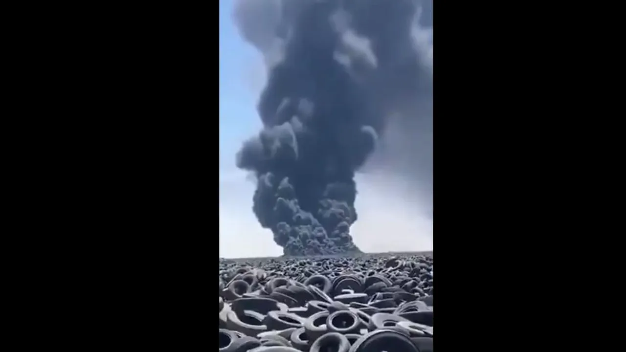 Cel mai mare depozit de anvelope uzate din lume a luat foc. Incendiul riscă să devină o amenințare de mediu la nivel mondial | VIDEO