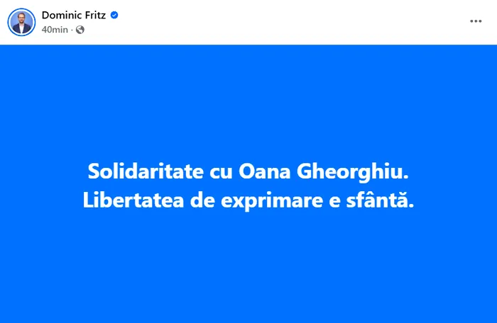 Dominic Fritz își exprimă solidaritatea cu Oana Gheorghiu (Foto: captură FacebooK)