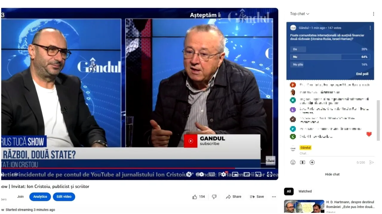 POLL Marius Tucă Show: „Poate comunitatea internațională să susțină două războaie (Ucraina-Rusia, Israel - Hamas)”?