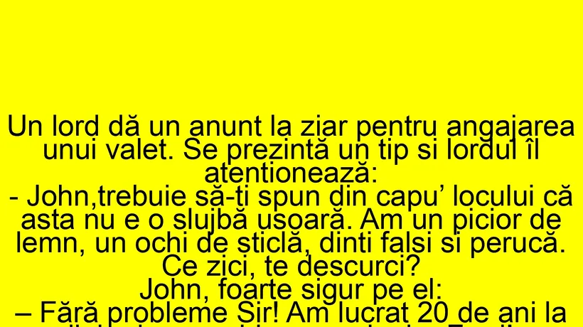 Bancul de sâmbătă | Un lord dă anunț la ziar pentru angajarea unui valet