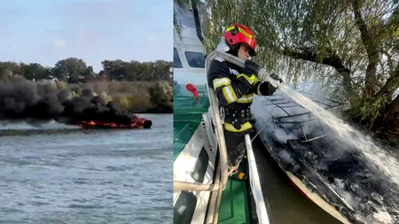 O ambarcațiune a luat FOC pe Dunăre. La bord se aflau două persoane. Pompierii au intervenit de URGENȚĂ