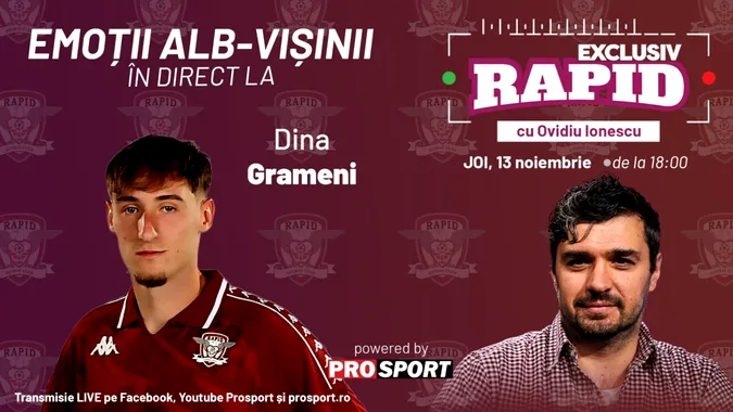 Faceți loc, faceți loc, Rapid e pe primul loc. „EXCLUSIV RAPID” cu Dina Grameni e astăzi, de la ora 18:30, LIVE pe YouTube – ProSport!
