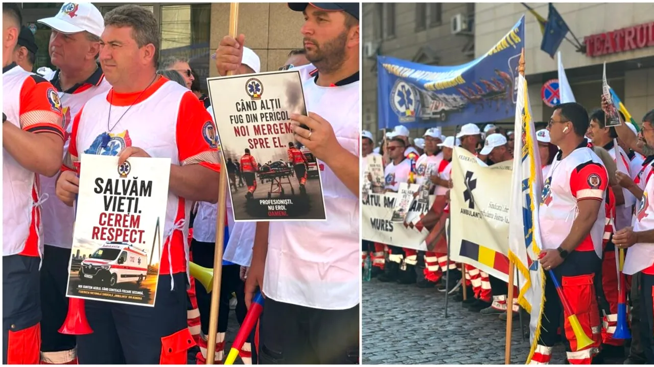 Protest masiv la Ministerul Sănătății împotriva legii salarizării. Ambulanțierii acuză tăieri de venituri și reducerea sporurilor