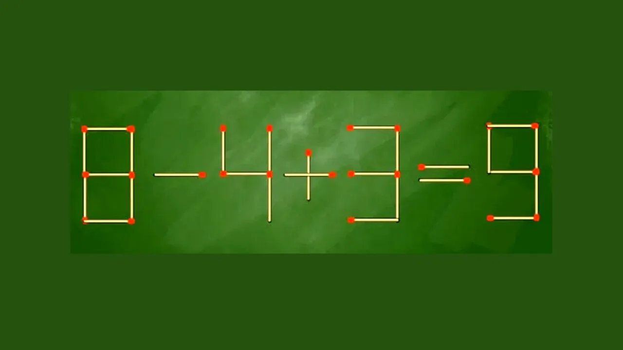 TEST IQ | Mutați un singur băț de chibrit pentru a corecta egalitatea 8-4+3=9